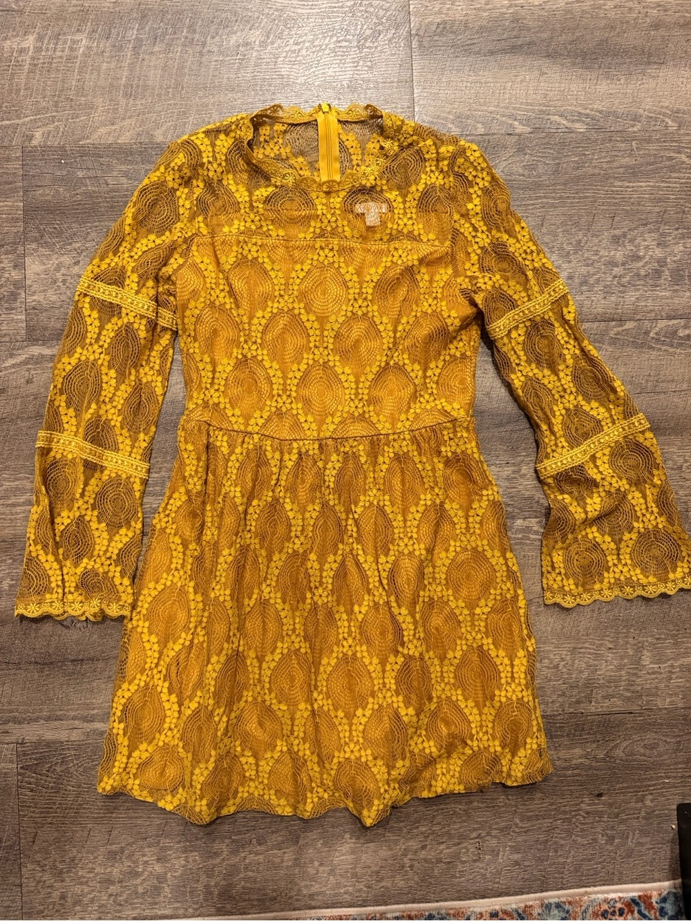 Xhilaration Mustard Yellow Lace Fit & Flare Dress XS